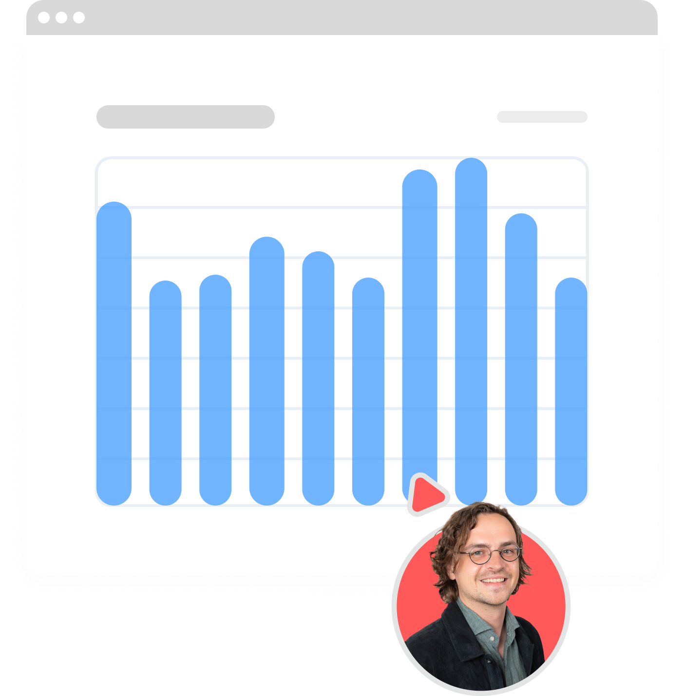 Vereinfachtes UI eines Säulendiagramms. Maus einer Marketingperson zeigt auf Statistik.